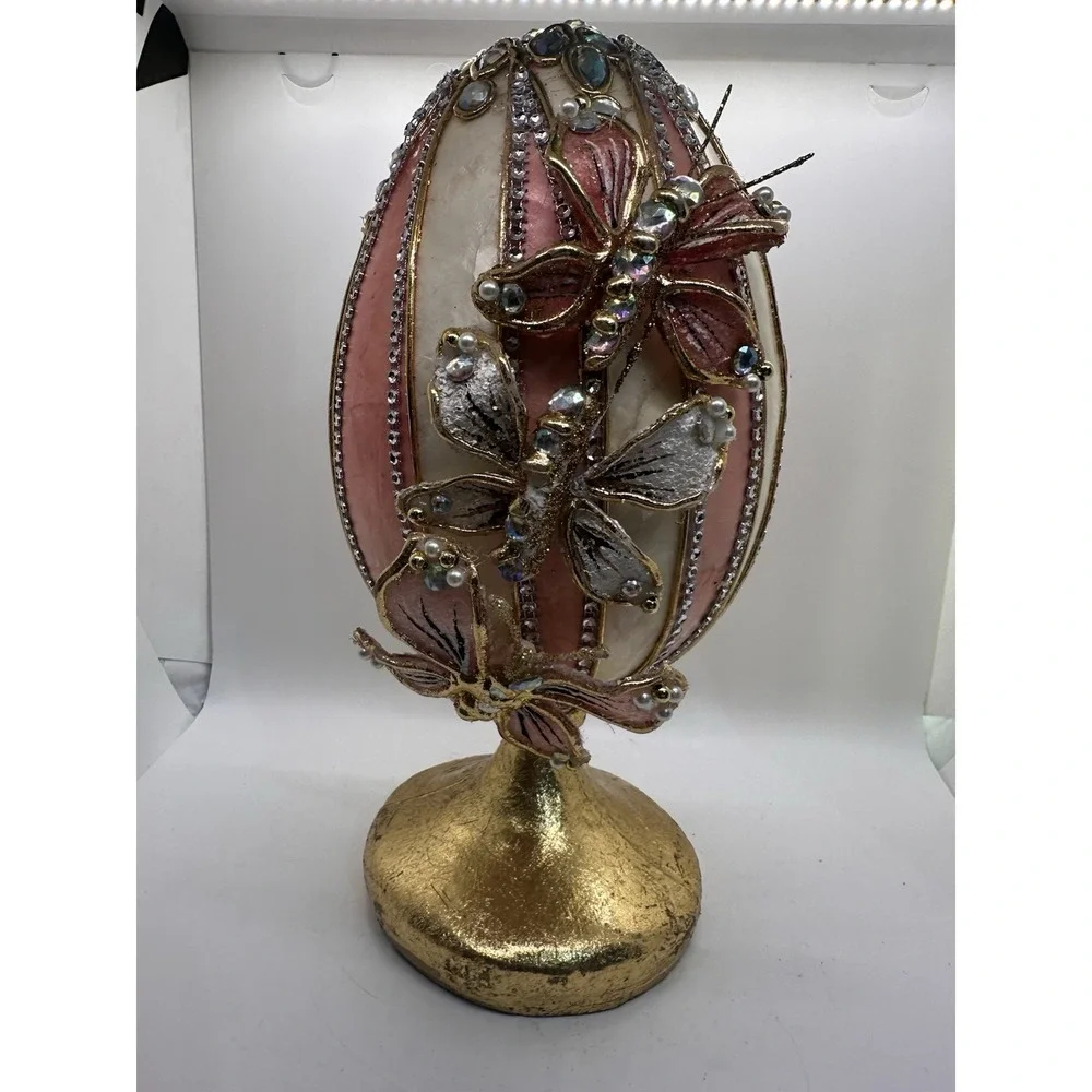 Capiz Easter Egg Pedestal Pier 1 Style Pink Gold Rhinestone‎ 12